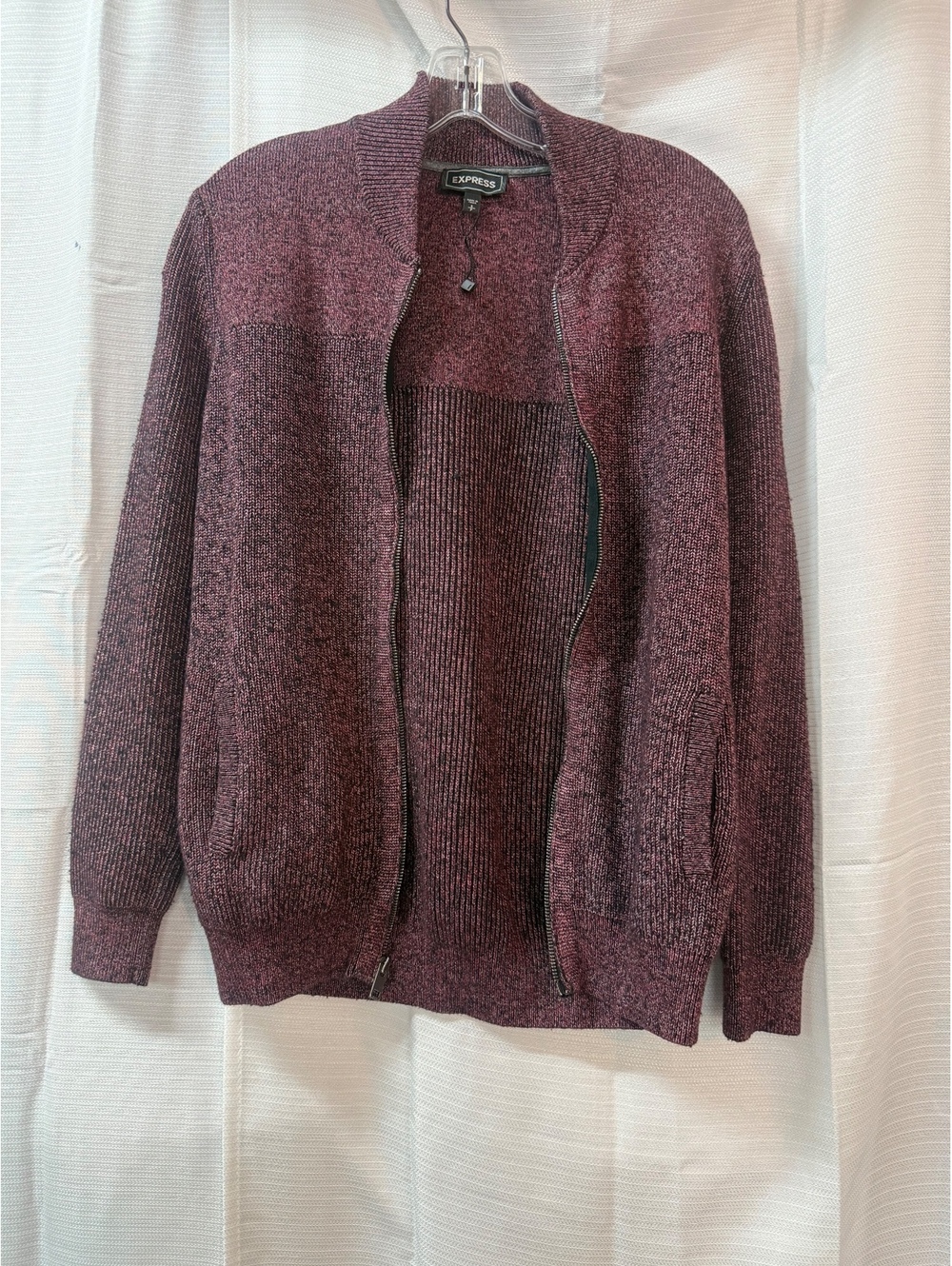 Express Men's Full Zip Cardigan Sweater Size S Burgundy
